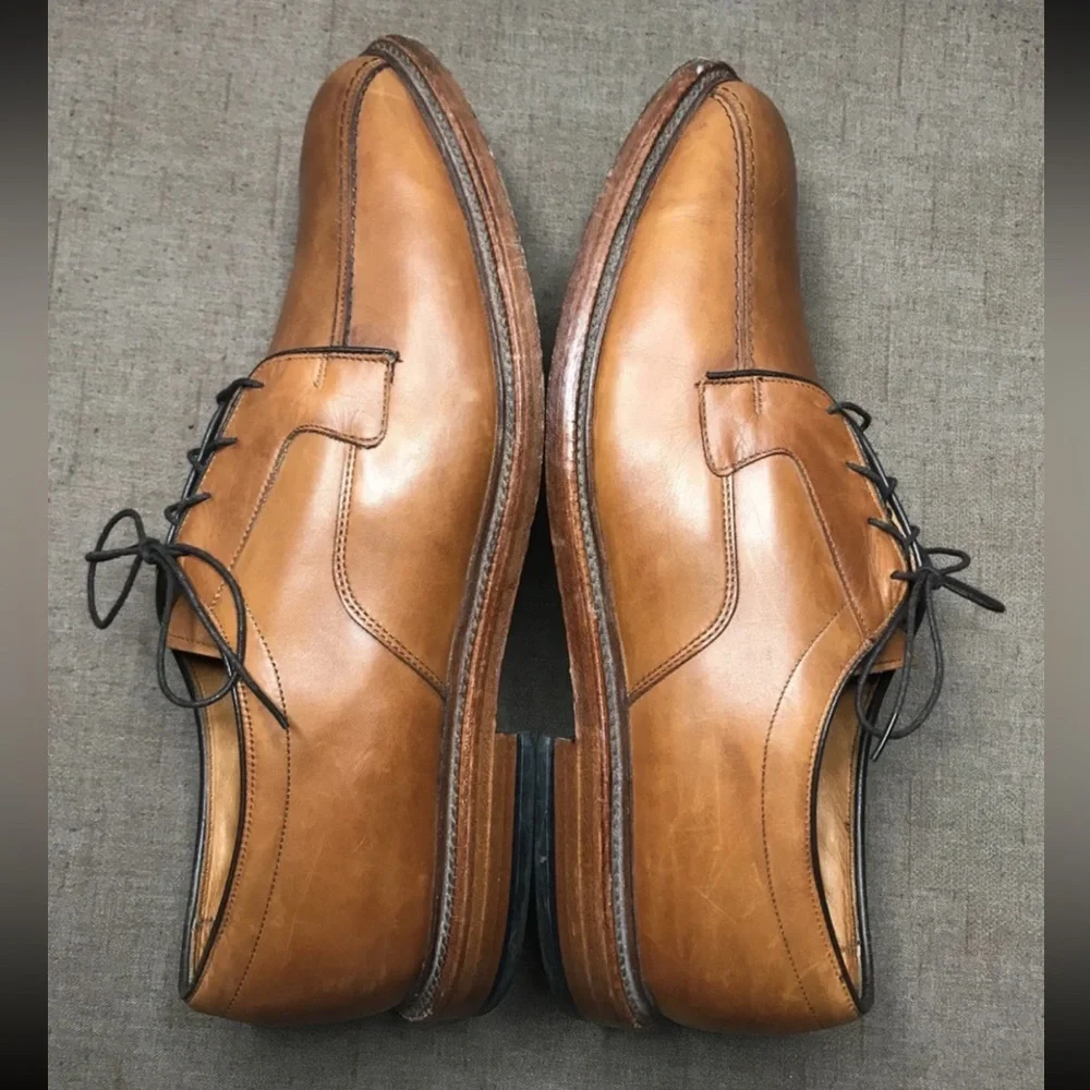 Allen Edmonds Hillcrest Men's Derby Shoes Tan Brown Leather Size 14D Made in USA